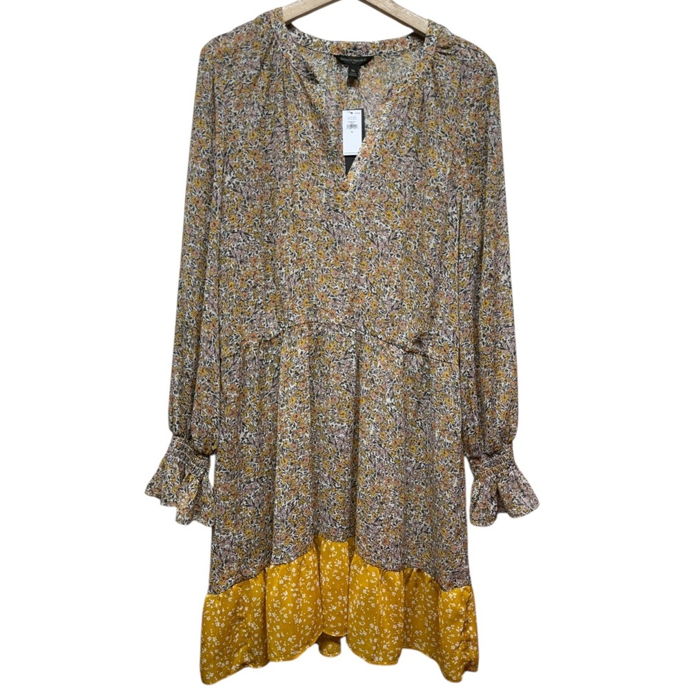 Banana Republic Floral Midi Dress in Mustard and Multicolor